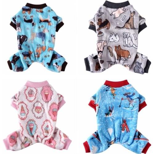 Cute Small Dogs Pet Pajamas Fleece Coat For Dogs Cat Clothes Puppy Jumpsuit For Dog Chihuahua Pomeranian Printed Dogs Clothing
