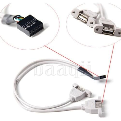 MLLSE 2 Port USB 2.0 Female Mainboard Extension Panel Mount to Screw 9PIN Adapter Cable CB150