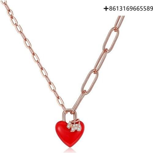Fashion boutique 925 silver necklace, female red heart, asymmetrical pendant, collarbone chain, new gift for female lovers