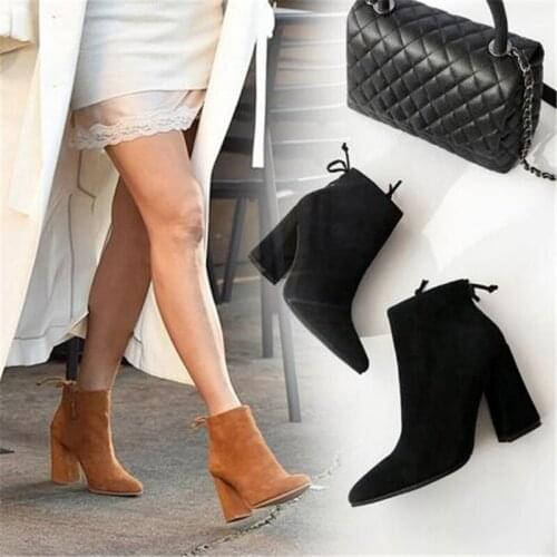 Suede Leather Fashion Women Boots Shoes Woman Gladiator High Heel Ankle Boots Tie Autumn Winter Boots Pumps Botas Mujer feminina