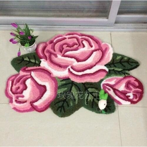 60*80CM Non-slip Floor Mats Handmade Three Rose Mat Bedroom Window Carpet