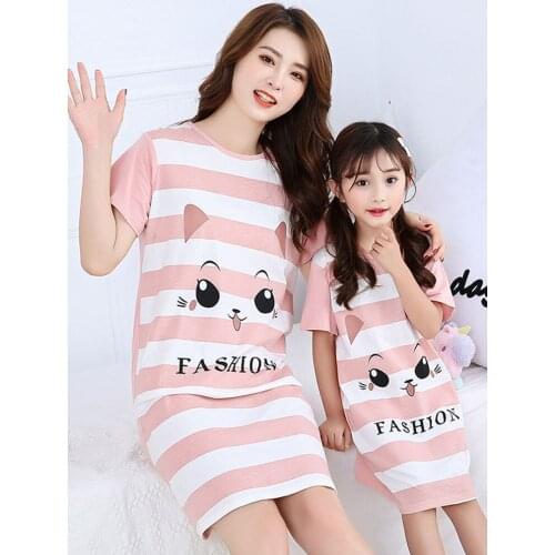 New Summer Girl Outfit Parent-child Pajamas Mother and Daughter Cotton Short-sleeved Nightdress Family Matching Clothes Dress