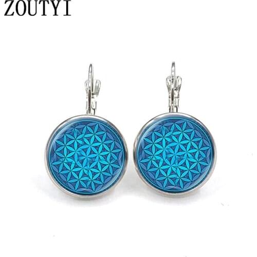 New/glamour fashion flower mandala spirit time pattern glass earrings, convex and concave glass ladies earrings
