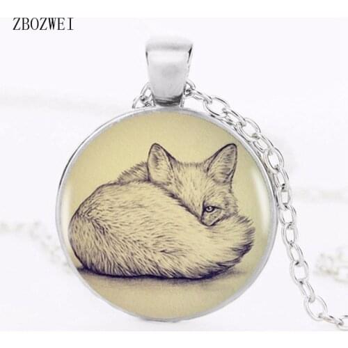 Fox Pendant Necklace Statement Silver Necklace for Women Clothing Accessories Necklace Glass Dome Jewelry Handmade Accessories