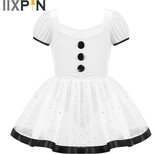 Girls Figure skating dress Christmas Dance Costume Short Puff Sleeves Sequined Mesh Leotard Dress ballet ballerina dress kids