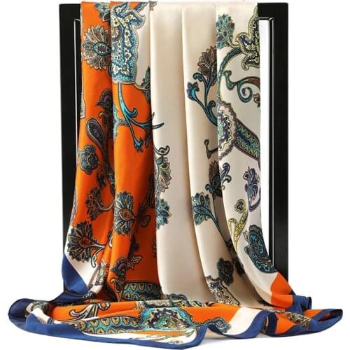 Fashion Hijab Scarf For Women Square Shawls Satin Silk Hair Scarfs Female 90*90cm Kerchief Bandana Head Neck Scarves For Ladies