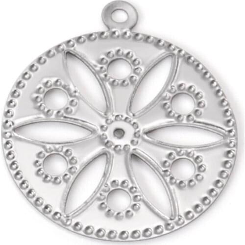 ASON 100Pcs/Lots Lucky Disk Charm Petal Pendant wholesale 316L Stainless Steel For Necklace Bracelet DIY Jewelry Making Supplies