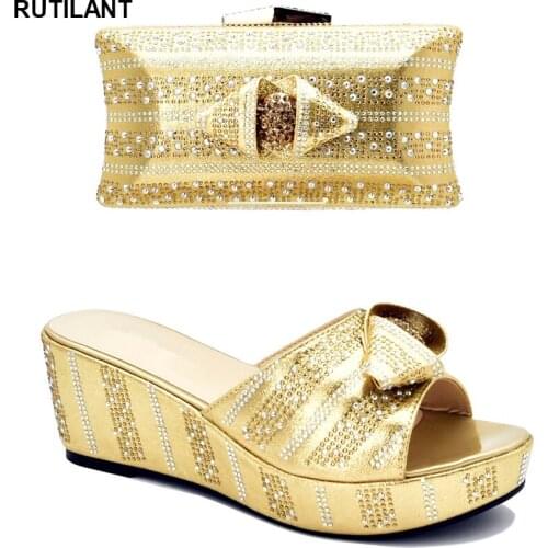 Latest Women Shoes and Bags To Match Set Italy Rhinestone Wedding Shoes and Bag Set African Sets 2019 Women Shoes and Bag Sets