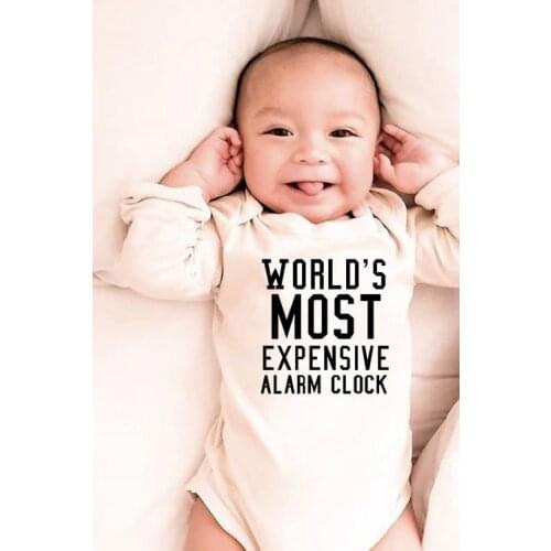 Worlds Most Expensive Alarm Clock Funny Printing Cotton Baby Rompers Boy Girls Bodysuit Long Sleeve Jumpsuit Onesie Clothes