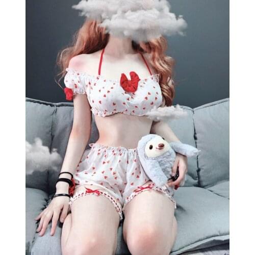 Sexy Lingerie Embroidery Kawaii Strawberry Sleepwear Set Anime Girl Cosplay Costumes Cute Uniform Underwear Exotic Apparel