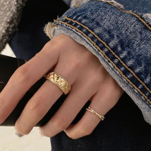 925 Sterling Silver Rhombic Grid Rings for Women Men Gold Cross Rings Daily Jewelry Gifts