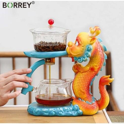 BORREY Heat-Resistant Glass Tea Set Magnetic Water Diversion Rotating Cover Bowl Semi-Automatic Kungfu Tea Set Turkish Drip Pot