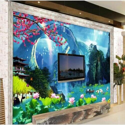 Wellyu Custom large - scale murals fantastic flow of raw water landscape lotus landscape painting mural background wall