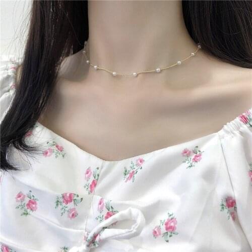 Womens Neck Chain Pearl Choker Necklace Gold Color Goth Chocker Jewelry On The Neck Pendant 2021 Collar For Girl
