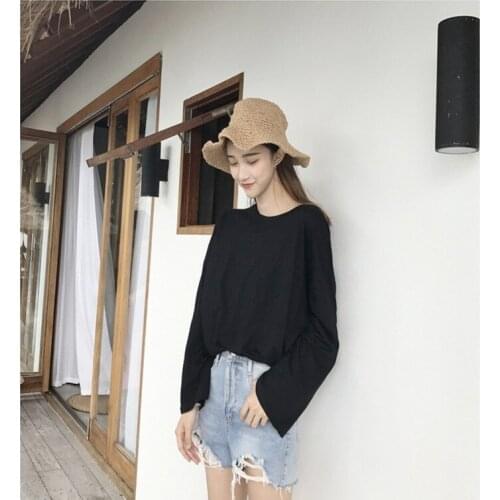 2020 Regular Real Time-limited Unicorn Free Shipping Korean Loose Neck Cotton Sleeve Tees Full Lace Solid O-neck