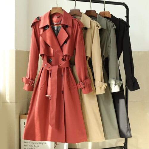 High End European Brick Red Windbreaker Womens Mid Long 2021 Spring New Style Temperament Coat