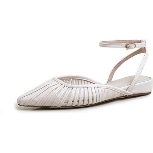 New Korean Style Chic Hollow out Breathable Low Heels Pointed Toe Buckle Womens Sandals