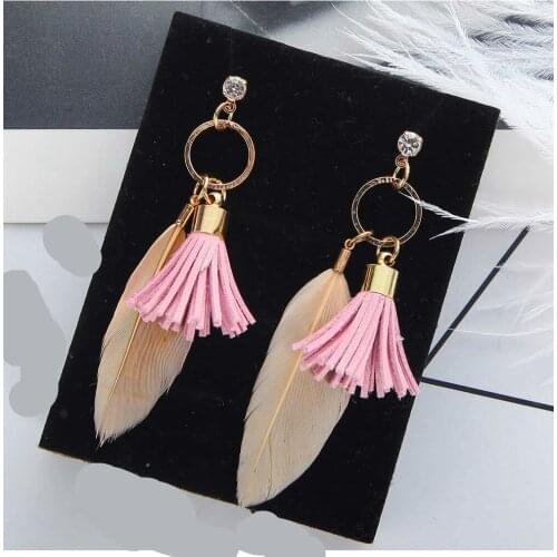 Punk New Listing 2018 Fashion Earrings Lady Feather Fringe Fairy Circle Geometric Long Ladies Earrings Wholesale Sales