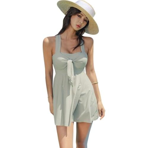 SANQi female swimsuit one-piece skirt-style small chest gathered to cover the belly thin sexy conservative hot spring swimwear
