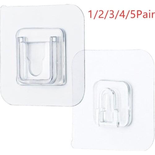 1/2/3/4/5 Pairs Double Sided Adhesive Wall Hooks Wall Hanger Transparent Suction Cup Sucker Hook Waterproof Reusable Tool 6*6cm