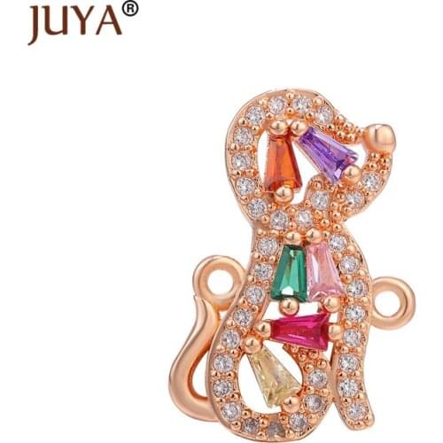 1 piece copper inlay zircon color crystal lovely dog charms connectors components for jewelry making diy bracelet accessories