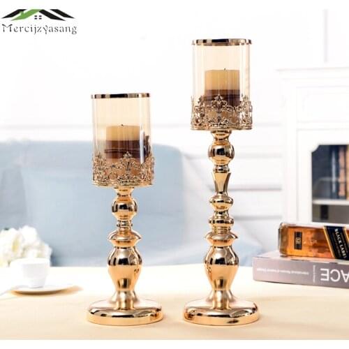2PCS Metal Candle Holders Candelabra Table Centerpiece Flower Vase Crown Candelabrum Stand Pillar Candlestick For Wedding GZT052