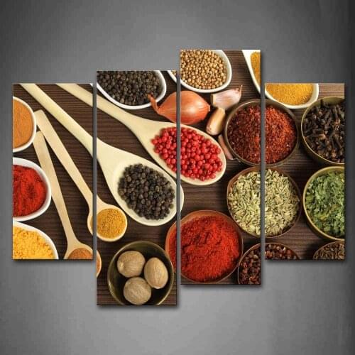No Framed 4 Pcs Couful Spice Slice Pices Wall Art Canvas Posters Pictures Paintings Kitchen Home Decor Decorations Accessories