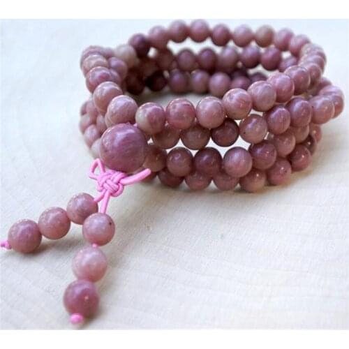 6mm Natural Rhodonite Stone 108 Beads Handmade Tassel Necklace Prayer Tibetan Spiritua Mala Spirituality Wristband