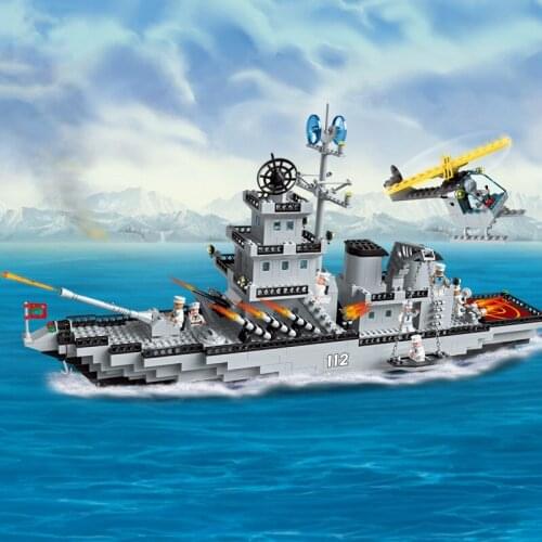 910pcs Enlightenment Assembly Building Block 112 Cruiser Aircraft Carrier Boy Military Assembly Model Toy Gifts