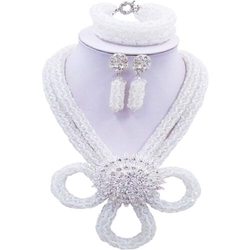 ACZUV Women Fashion Transparent Clear AB Beaded Jewelry Set Nigerian Wedding African Beads BZHX-007