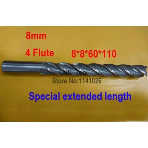 Free shipping 5pcs 8.0mm 4 Flute HSS & Special extended length Aluminium End Mill Cutter CNC Bit Milling Machinery Cutting tools
