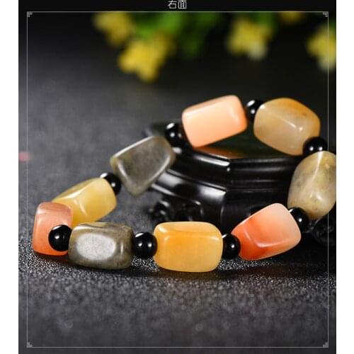 Natural Xinjiang Hetian white jade Golden silk jade Hand-carved pumpkin bracelet for women jade beads gemstone bracelets