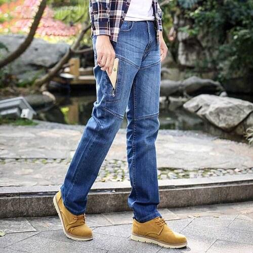 New Fashion Zipper Pocket Denim Men Casual Cargo Pants Straight Loose Baggy Jeans Streetwear Plus Size Trousers