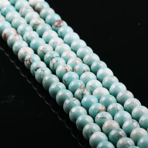 Natural Stone White Green Turquoises Round Loose Beads 15" Strand 4 6 8 10 12 mm for Jewelry Making Necklace Bracelet