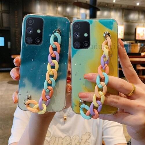 Wrist Strap Lanyard Phone Case For Samsung S21 Plus Ultra S20 FE A32 A52 A72 A21S A11 A31 A12 A30 A50 A51 A71 Watercolor Cover