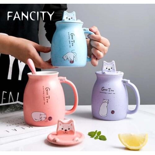FANCITY Ceramic mug super cute cute girl cup home creative personality trend girl breakfast milk cup with lid
