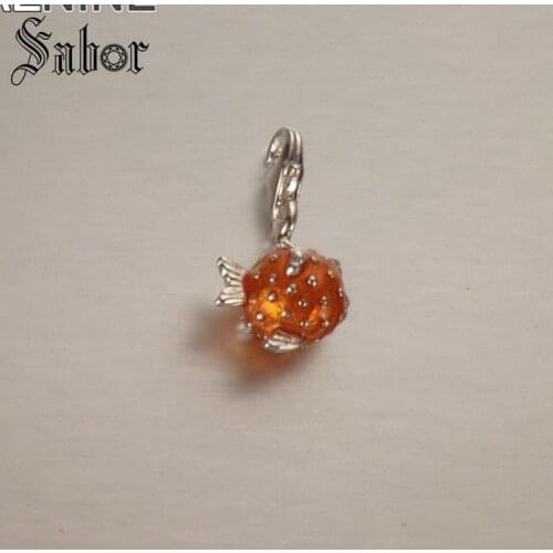 Classic silver plated Lovely Red Fugu Diy Animal Charms Fit Bracelets & Neckalces Making Jewelry For Women 113