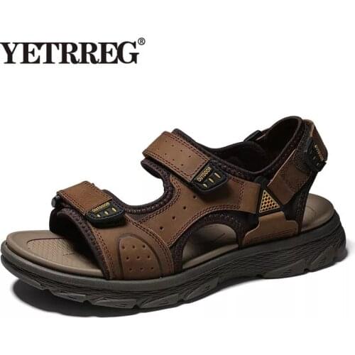 New Mens Sandals Summer Beach Wading Sandals Comfortable Men Shoes Genuine Leather Sandals Soft Outdoor Men Roman Sandals 38-46