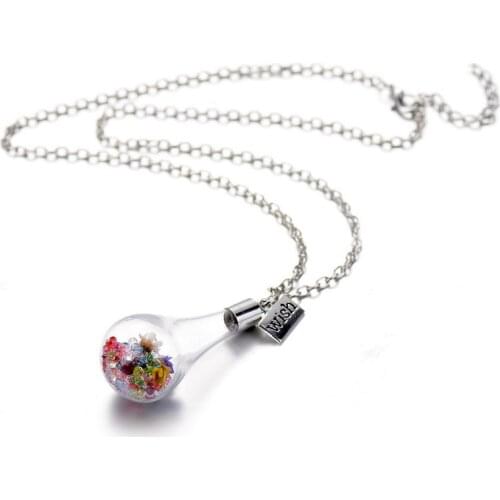 Original Drifting Bottle Lively Pendent Bottle Glass Necklace Creative Natural Drift Sand Women Dry Flower Necklace Girls Gift