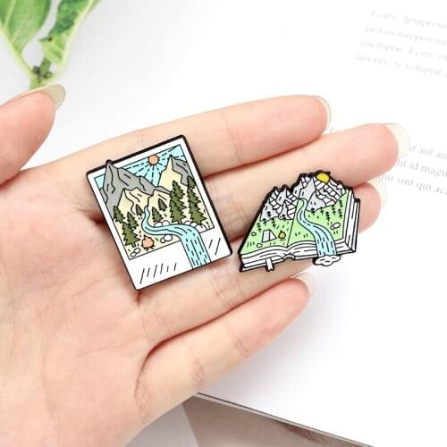Prajna Camping Enamel Pin Custom Mountain Forest Photo Picture Book Brooch Bag Clothes Lapel Pins Badge Jewelry Gift for Friend