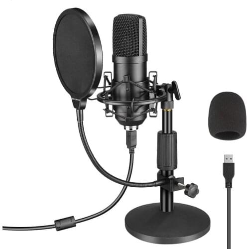 Professional bm800 Microphone Kit USB Condenser Microphone Gaming with Foldable Stand Filter for PC Video Streaming Recording