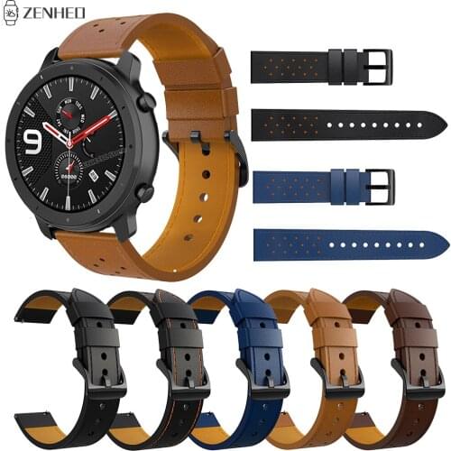 22mm Leather Watchband For Huami Amazfit GTR 47mm/Stratos 2 2S Replacement Watch Band Strap for Samsung Galaxy Watch 46mm