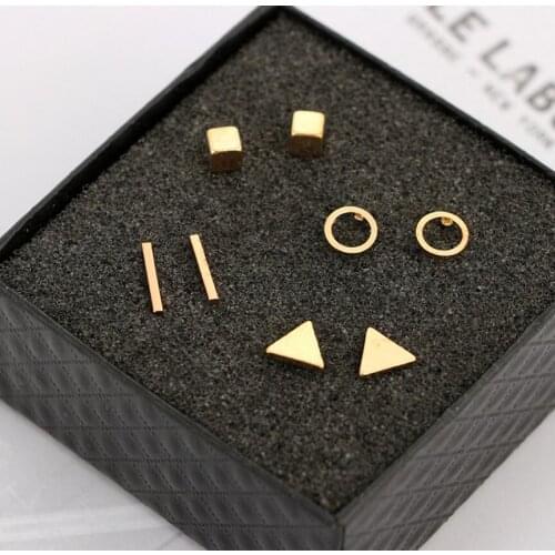 Hfarich 4 pair/Set Fashion Round Square Bar Triangle Earrings Women Simple Small Gold Color Circle Geometric Black Ear Pendients