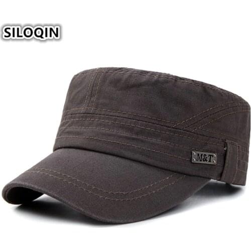 SILOQIN Adjustable Size Vintage Mens Flat Cap 100% Cotton Army Military Hats Snapback Cap For Men Fitted Caps Dad Fishing Hat