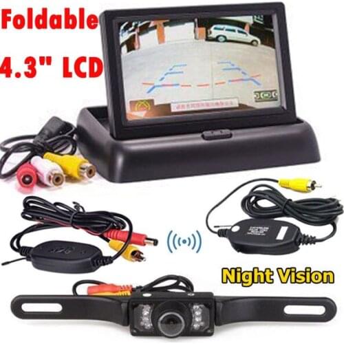 Foldable 4.3" TFT LCD Car Rear View Monitor + 7LEDs Waterproof Night Vision Wireless Reversing Camera