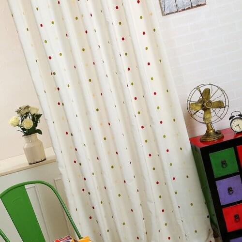 Modern Simple Linen Curtains for Living Room Bedroom Curtain Cute Polka Dot Cotton Linen Embroidered Chinese Style Curtain Tulle