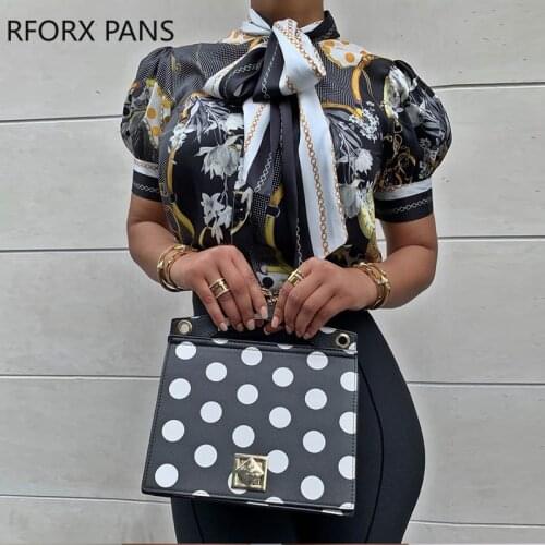 Chains Print Tied Neck Casual Blouse