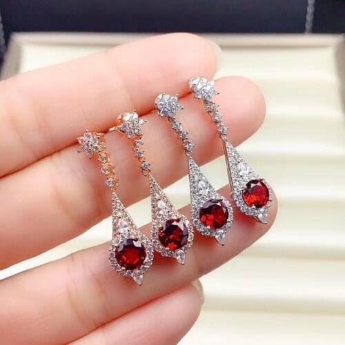 Natural Garnet Earrings S925 Sterling Silver White Gold & Rose Gold Crimson Jewel Earrings Vintage Court Style Gift for Women