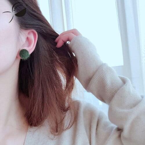 Women Earrings Colorful Hairball 925 Sterling Silver Stud Earrings for Girls Fashion Female Accessories Jewelry Stud Earring