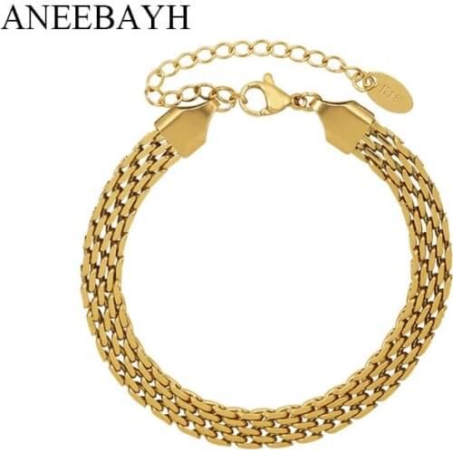 Fashion 18 K Plated Stainless Steel Bracelet High Quality Gold Color Metal Texture Bracelet for Women браслеты женские 2021